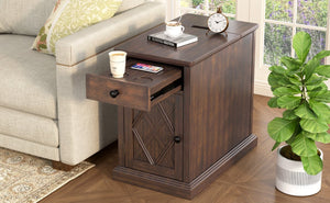 English Elm U-can Acacia Wood End Table with Usb Charging Station Drawer and Cabinet Storage Antique Espresso N724P353565P