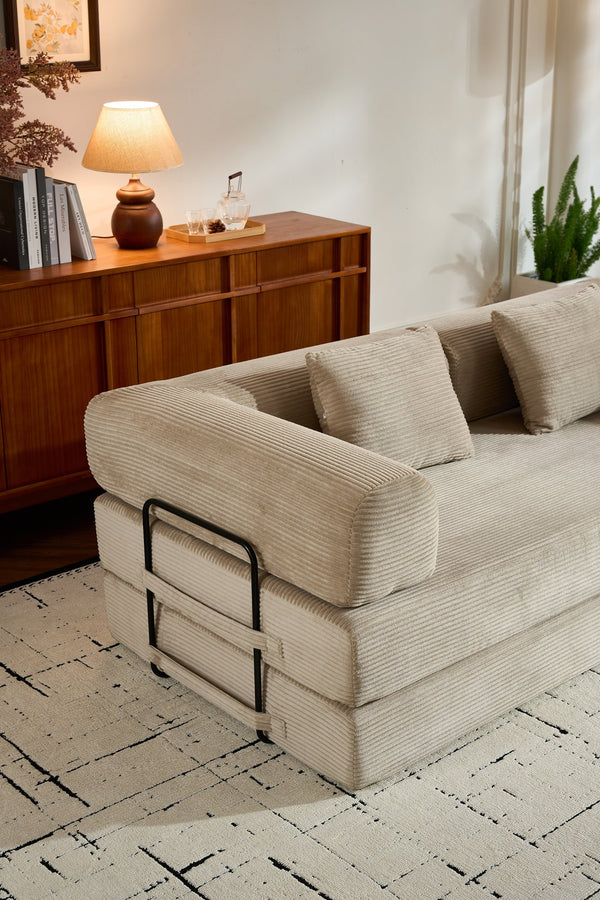English Elm Convertible Sleeper Sofa Bed with Corduroy Upholstery, 4‑in‑1 Folding Couch Mattress, Space‑Saving Lounge Beige W3434P346244