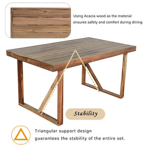 English Elm U_style Solid Acacia Six Piece Outdoor Dining Set for Patio Backyard Entertaining Natural Wood WY000472AAA