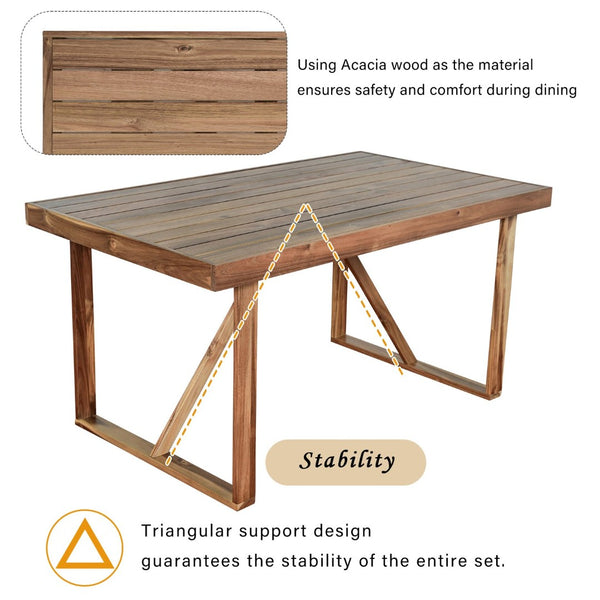 English Elm U_style Solid Acacia Six Piece Outdoor Dining Set for Patio Backyard Entertaining Natural Wood WY000472AAA