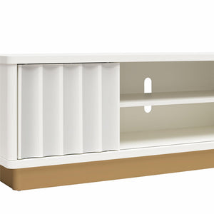 English Elm Rene Glossy White Scalloped TV Stand with Sliding Doors & Gold Base for TVs up to 65" — Chic Organizer B2733P395076