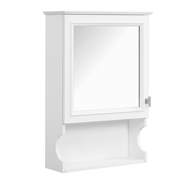English Elm 20'' Half-Moon Wall Medicine Cabinet with Mirror, Solid Wood Frame, Soft-Close Hinges, Space-Saving Elegance White N710P313827K