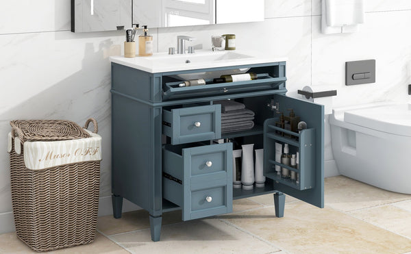 English Elm 30'' Modern Bathroom Vanity With Ceramic Sink, 3 Drawers & Cabinet Storage For Organized Elegance N710P206904M