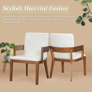 English Elm Modern Ergonomic PU Leather Dining Chairs Set of 2 with Reinforced Lumbar Support, Compact Style & Comfort Walnut,White N842P299017H