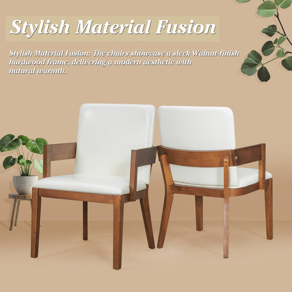 English Elm Modern Ergonomic PU Leather Dining Chairs Set of 2 with Reinforced Lumbar Support, Compact Style & Comfort Walnut,White N842P299017H