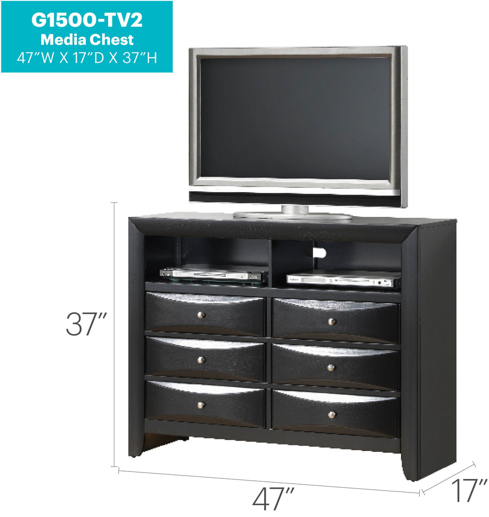 English Elm Marilla Black G1500-TV2 Media Chest with Dovetail Drawers, Nickel Hardware, 47"W x 37"H x 17"D Stylish Storage B078112180