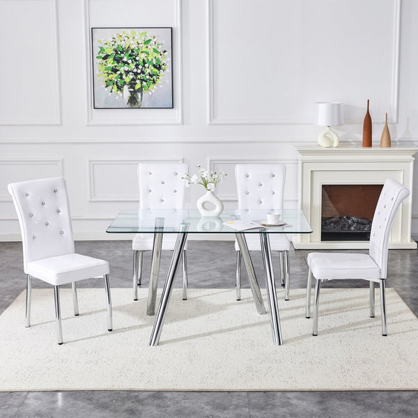English Elm 51-inch Tempered Glass Rectangular Dining Table Electroplated Metal Base Open Plan White W3875S00004