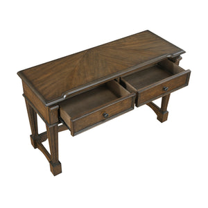 English Elm Classic Chairside Table with Fluted Pilasters, Glass Door, Adjustable Shelf and Built-In Charging Ports Brown 53.5 L x 21.5 W x 14.5 H B011P387122