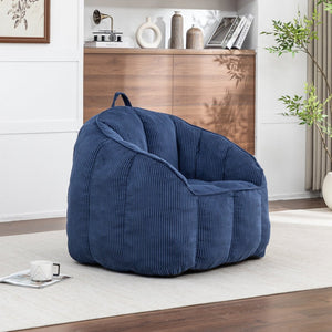 English Elm Giant Corduroy Bean Bag with Armrests Shredded Foam Lounge Chair for Living Room Dark Blue W2200P442629