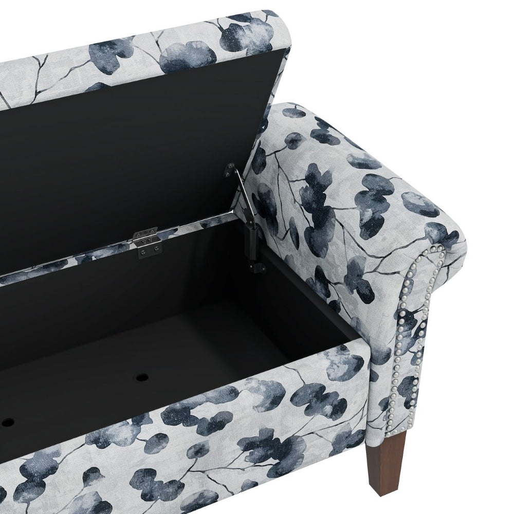 English Elm Wallen Floral Upholstered Storage Ottoman Bench with Nailhead Trim and Wood Legs B127P278175