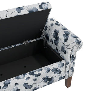 English Elm Wallen Floral Upholstered Storage Ottoman Bench with Nailhead Trim and Wood Legs B127P278175