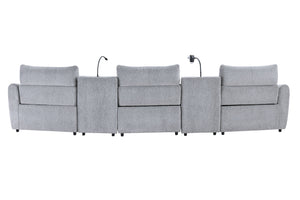 English Elm Fullar Light Gray Modular Power Motion Sectional Sofa with Console, 2 Wireless Chargers & Speakers B2726S00524