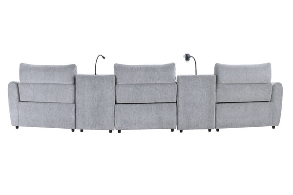 English Elm Fullar Light Gray Modular Power Motion Sectional Sofa with Console, 2 Wireless Chargers & Speakers B2726S00524