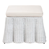 Baxton Studio Bali & Pari Palm Bohemian White Scallop Rattan Ottoman White Natural Rattan(Outer Material),Plywood(Underneath Seat),Metal(Internal Frame) Palm-white Rattan-ottoman W/ Cushion