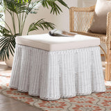 Baxton Studio Bali & Pari Palm Bohemian White Scallop Rattan Ottoman White Natural Rattan(Outer Material),Plywood(Underneath Seat),Metal(Internal Frame) Palm-white Rattan-ottoman W/ Cushion