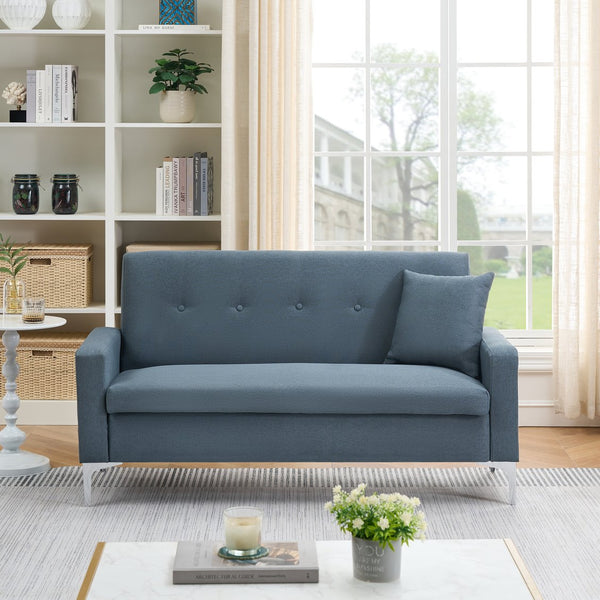 English Elm 57-inch Velvet Double Sofa with Built-In Storage, Solid Wood Frame, Silver Legs, 350lb Capacity and Modern Compact Design Gray W3356P346850
