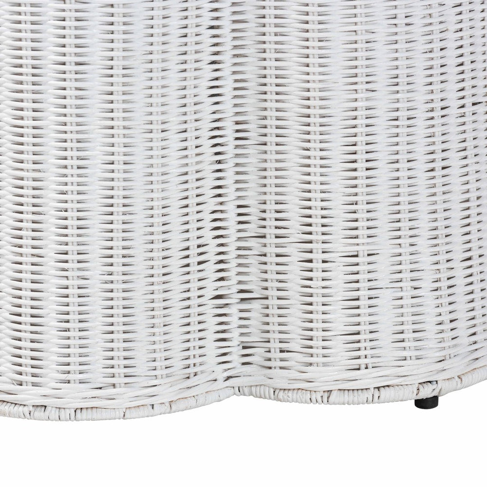 Baxton Studio bali Bohemian White Scalloped Rattan Console Table – Handcrafted, Stylish, Fully Assembled Decor Piece Palm-White Rattan Round-Console Table