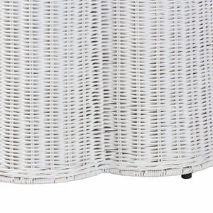 Baxton Studio bali Bohemian White Scalloped Rattan Console Table – Handcrafted, Stylish, Fully Assembled Decor Piece Palm-White Rattan Round-Console Table