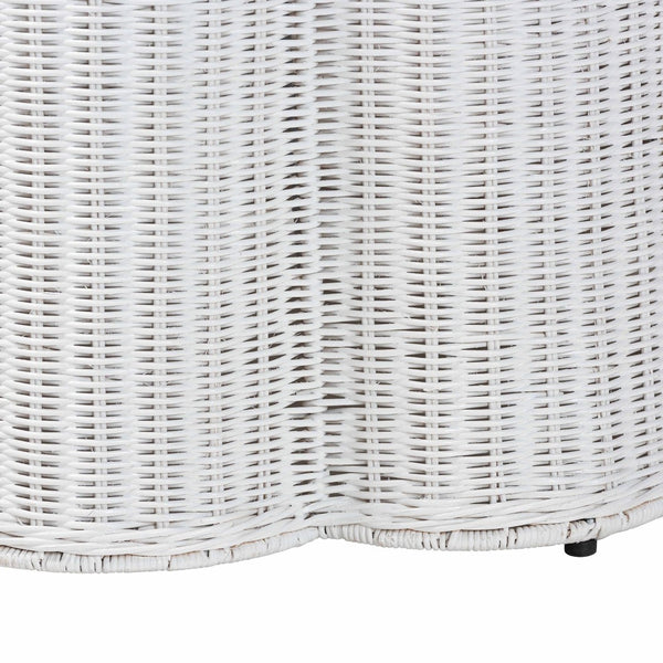 Baxton Studio bali Bohemian White Scalloped Rattan Console Table – Handcrafted, Stylish, Fully Assembled Decor Piece Palm-White Rattan Round-Console Table