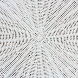 Baxton Studio bali Bohemian White Scalloped Rattan Console Table – Handcrafted, Stylish, Fully Assembled Decor Piece Palm-White Rattan Round-Console Table