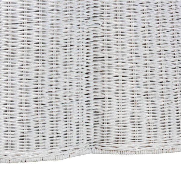 Baxton Studio bali Scalloped Rattan Coffee Table – Handwoven Coastal Boho Accent Table for Living Room & Patio Palm-White Rattan-Coffee Table