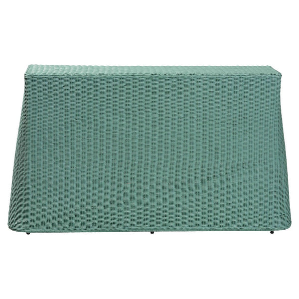 Baxton Studio bali Palm Bohemian Seafoam Green Scallop Rattan Console Table - Handcrafted Coastal Charm & Style Palm-Green Rattan-Console Table