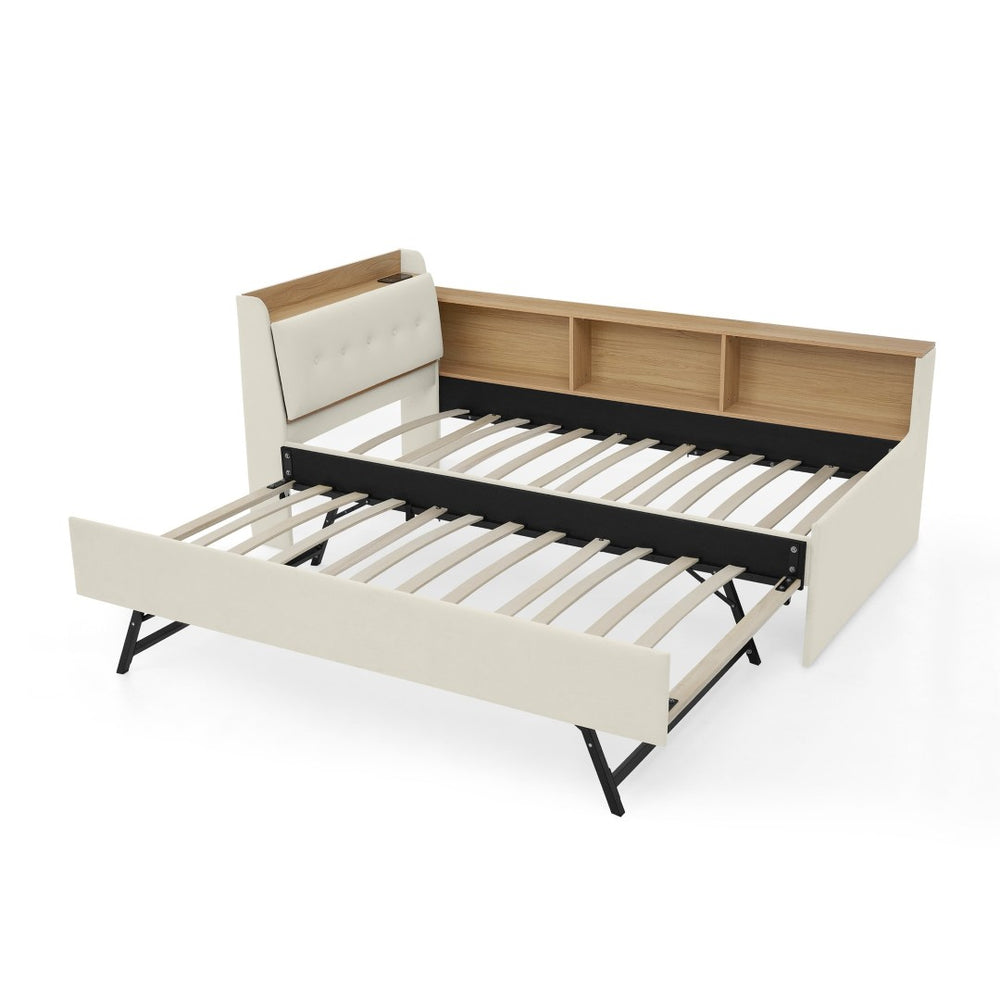 English Elm Twin Size Velvet Daybed With Trundle, Storage Headboard & Wireless Charging - Stylish & Functional! W1413S00111-GIGA