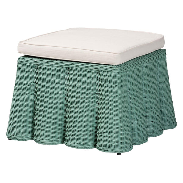 Baxton Studio bali Scallop Rattan Ottoman - Handcrafted Seafoam Green Footstool for Bohemian Living Spaces Palm-Green Rattan-Ottoman w/ Cushion
