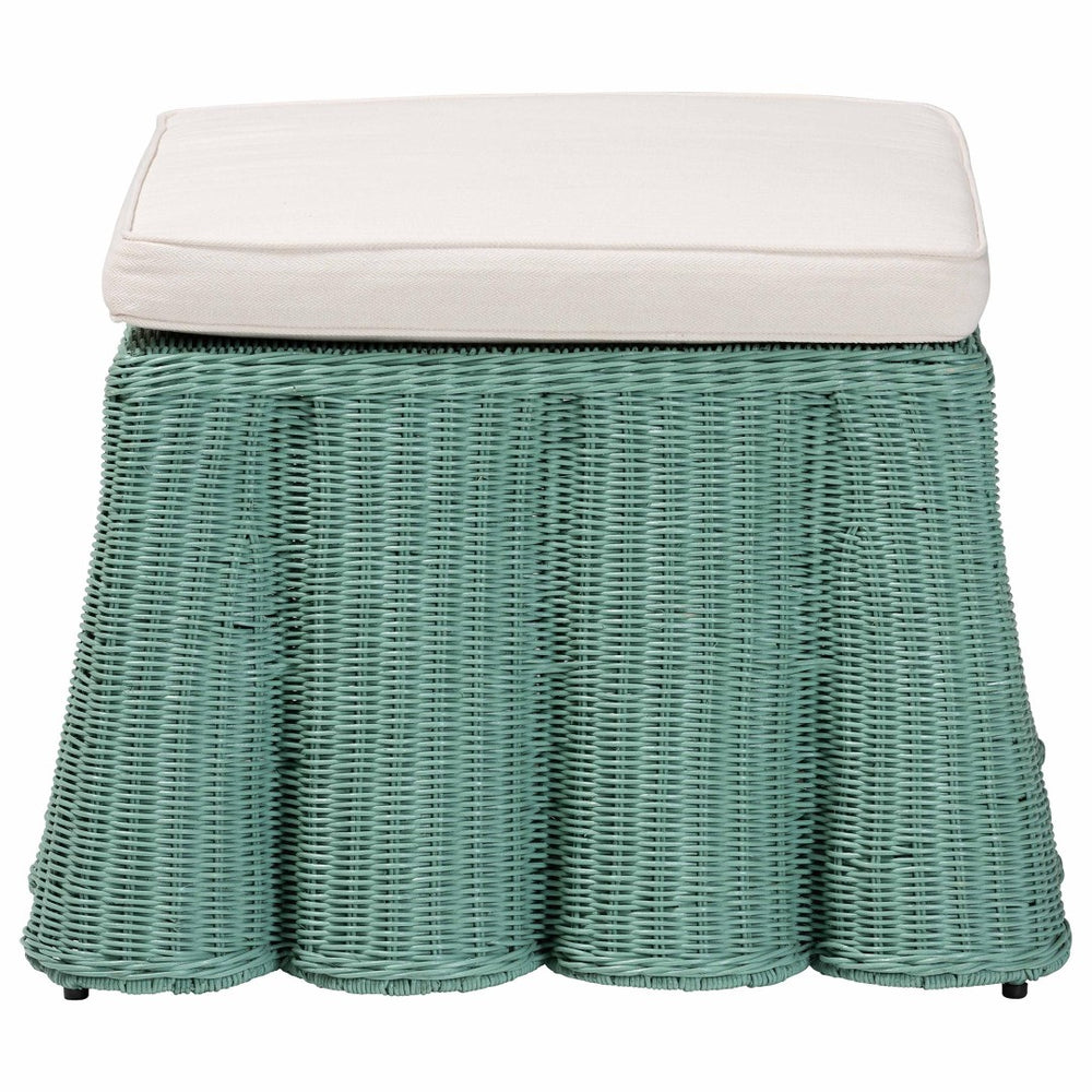 Baxton Studio bali Scallop Rattan Ottoman - Handcrafted Seafoam Green Footstool for Bohemian Living Spaces Palm-Green Rattan-Ottoman w/ Cushion