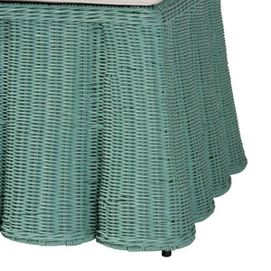 Baxton Studio bali Scallop Rattan Ottoman - Handcrafted Seafoam Green Footstool for Bohemian Living Spaces Palm-Green Rattan-Ottoman w/ Cushion