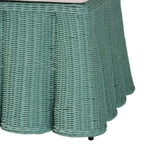 Baxton Studio bali Scallop Rattan Ottoman - Handcrafted Seafoam Green Footstool for Bohemian Living Spaces Palm-Green Rattan-Ottoman w/ Cushion