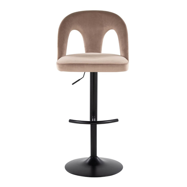 English Elm Adjustable Swivel Barstools Taupe Velvet Seat Matte Black Base Set of Two B202S01958