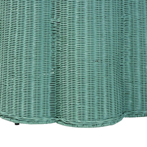 Baxton Studio bali Palm Scallop Natural Rattan Console Table - Handcrafted Teal Green Accent for Coastal Interiors Palm-Green Rattan Round-Console Table