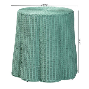 Baxton Studio bali Palm Scallop Natural Rattan Console Table - Handcrafted Teal Green Accent for Coastal Interiors Palm-Green Rattan Round-Console Table