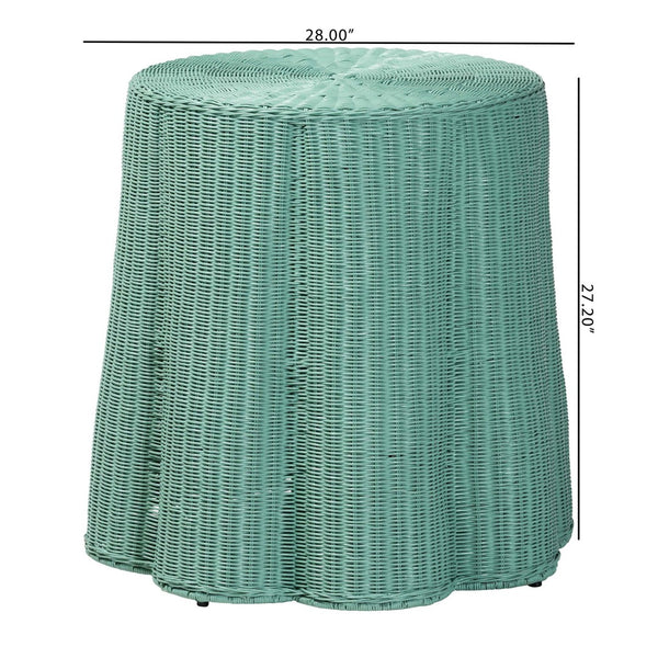 Baxton Studio bali Palm Scallop Natural Rattan Console Table - Handcrafted Teal Green Accent for Coastal Interiors Palm-Green Rattan Round-Console Table