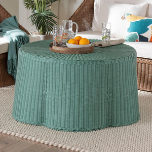 Baxton Studio bali Bali Handcrafted Scalloped Rattan Coffee Table in Seafoam Green - Bohemian Chic for Modern Living Palm-Green Rattan-Coffee Table