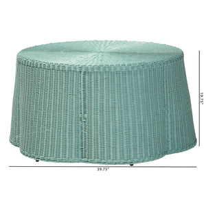 Baxton Studio bali Bali Handcrafted Scalloped Rattan Coffee Table in Seafoam Green - Bohemian Chic for Modern Living Palm-Green Rattan-Coffee Table