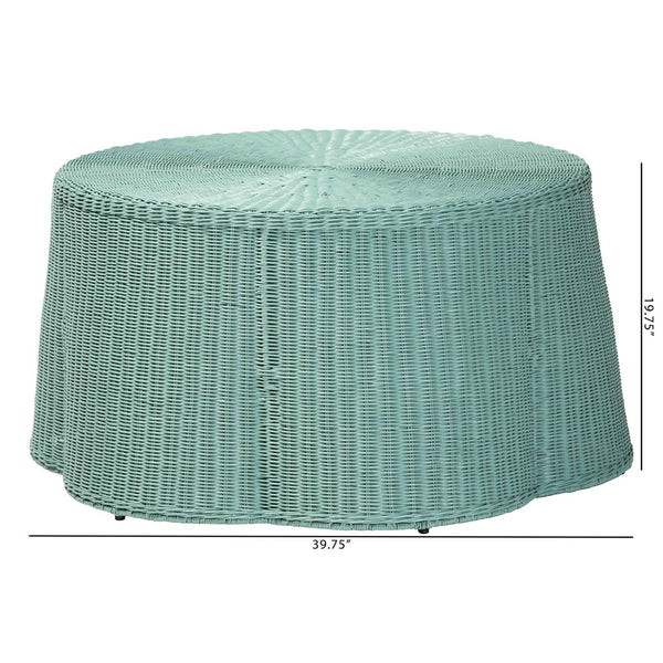 Baxton Studio bali Bali Handcrafted Scalloped Rattan Coffee Table in Seafoam Green - Bohemian Chic for Modern Living Palm-Green Rattan-Coffee Table