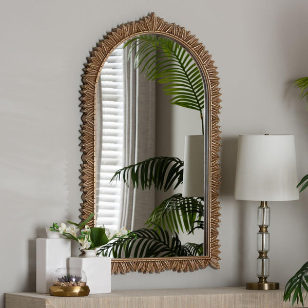 Baxton Studio Baxton Studio Caitlin Vintage-Inspired Antique Gold Wall Mirror with Carved Leaf Border Design Arch RXW-10951-Wall Mirror