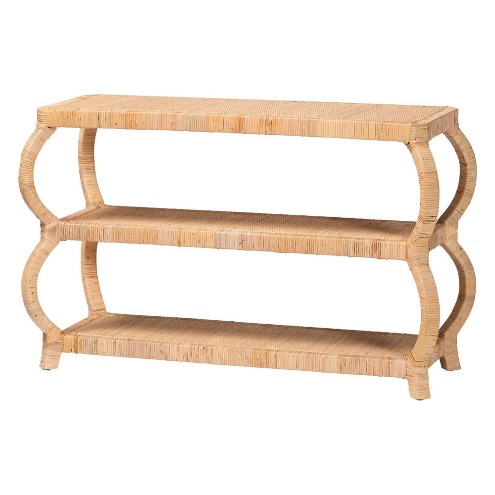 Baxton Studio bali Bali Dalida 3-Tier Console Table - Handcrafted Natural Rattan & Mahogany for Bohemian Elegance WS104-Natural Rattan-Console Table