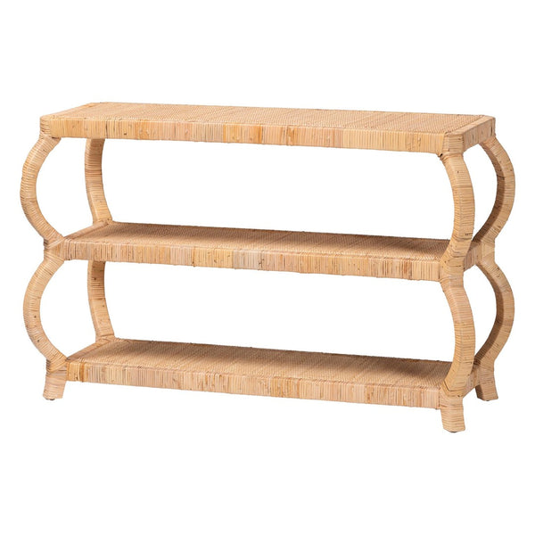Baxton Studio bali Bali Dalida 3-Tier Console Table - Handcrafted Natural Rattan & Mahogany for Bohemian Elegance WS104-Natural Rattan-Console Table
