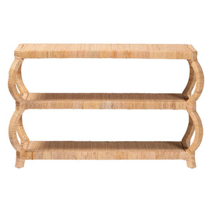 Baxton Studio bali Bali Dalida 3-Tier Console Table - Handcrafted Natural Rattan & Mahogany for Bohemian Elegance WS104-Natural Rattan-Console Table