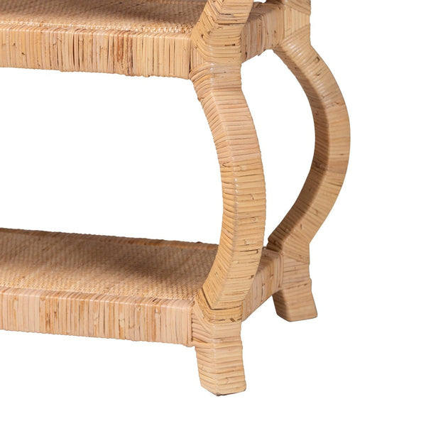 Baxton Studio bali Bali Dalida 3-Tier Console Table - Handcrafted Natural Rattan & Mahogany for Bohemian Elegance WS104-Natural Rattan-Console Table