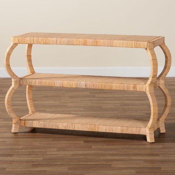 Baxton Studio bali Bali Dalida 3-Tier Console Table - Handcrafted Natural Rattan & Mahogany for Bohemian Elegance WS104-Natural Rattan-Console Table