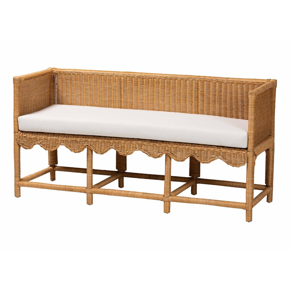 Baxton Studio bali Serenay Bohemian Scallop Rattan Accent Bench - Handcrafted Comfort & Style for Any Space Palm Short-Natural Rattan-Bench