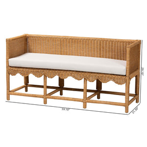 Baxton Studio bali Serenay Bohemian Scallop Rattan Accent Bench - Handcrafted Comfort & Style for Any Space Palm Short-Natural Rattan-Bench