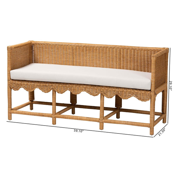Baxton Studio bali Serenay Bohemian Scallop Rattan Accent Bench - Handcrafted Comfort & Style for Any Space Palm Short-Natural Rattan-Bench