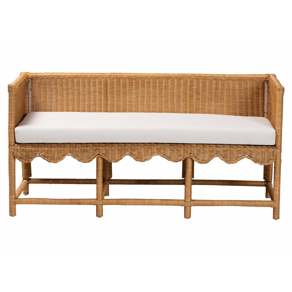 Baxton Studio bali Serenay Bohemian Scallop Rattan Accent Bench - Handcrafted Comfort & Style for Any Space Palm Short-Natural Rattan-Bench