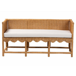 Baxton Studio bali Serenay Bohemian Scallop Rattan Accent Bench - Handcrafted Comfort & Style for Any Space Palm Short-Natural Rattan-Bench