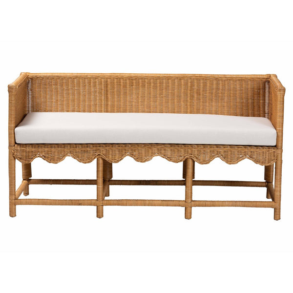 Baxton Studio bali Serenay Bohemian Scallop Rattan Accent Bench - Handcrafted Comfort & Style for Any Space Palm Short-Natural Rattan-Bench